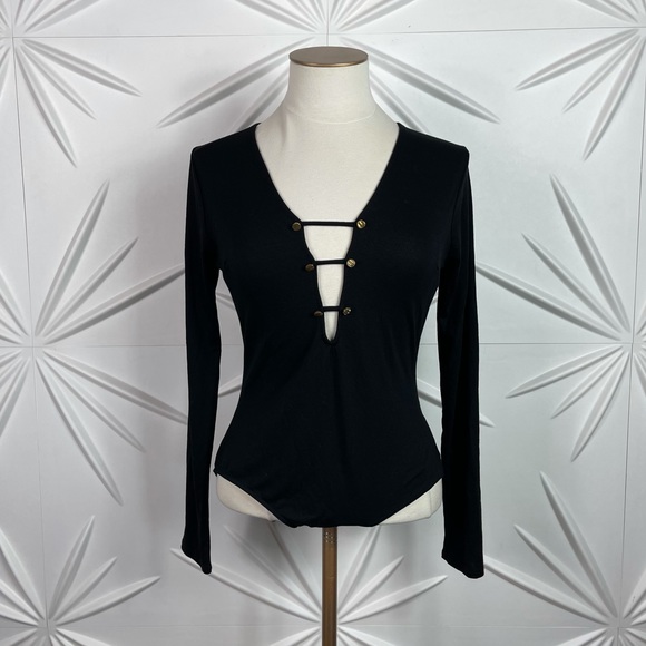 Bodysuit Plunging Neck Line & Gold Buttons - Picture 9 of 9